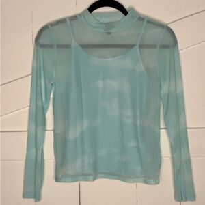 art class Light Blue Sheer Long Sleeve Top